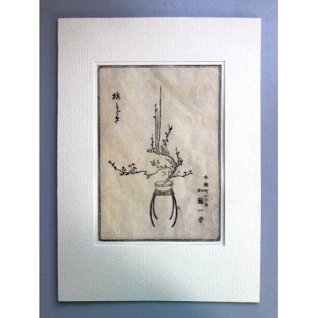 INCISIONE GIAPPONESE Ikebana COMPOSIZIONE FLOREALE ARTE ORIENTALE META' XIX sec
