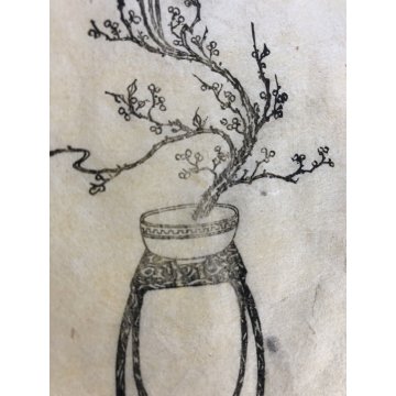 INCISIONE GIAPPONESE Ikebana COMPOSIZIONE FLOREALE ARTE ORIENTALE META' XIX sec