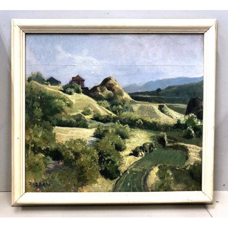 ANTICO DIPINTO OLIO TAVOLA P. Dodero Fraconalto PAESAGGIO CAMPAGNA 1932 