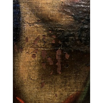 ANTICO DIPINTO OLIO TELA su TAVOLA MADONNA ADDOLORATA SPADA CUORE RELIGIOSO '600
