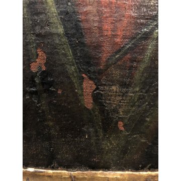 ANTICO DIPINTO OLIO TELA su TAVOLA MADONNA ADDOLORATA SPADA CUORE RELIGIOSO '600