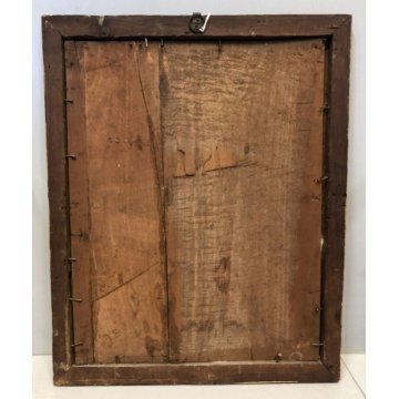 ANTICO DIPINTO OLIO TELA su TAVOLA MADONNA ADDOLORATA SPADA CUORE RELIGIOSO '600