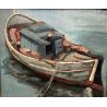 ANTICO DIPINTO OLIO TAVOLA MARINA PESCHERECCIO BARCA PESCA Primo '900