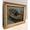 ANTICO DIPINTO OLIO TAVOLA MARINA PESCHERECCIO BARCA PESCA Primo '900