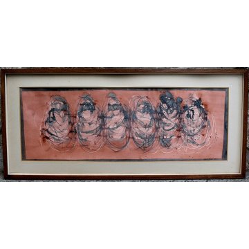 ANTICO QUADRO ACQUERELLO ASTRATTO 1964 Renato Ferrari ARONA GALLERIA S.Loeffer  