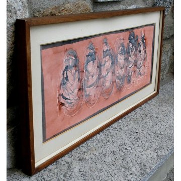 ANTICO QUADRO ACQUERELLO ASTRATTO 1964 Renato Ferrari ARONA GALLERIA S.Loeffer  