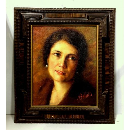 ANTICO QUADRO OLIO TAVOLA Nino Belotti RITRATTO FEMMINILE CORNICE GUILLOCHE '900
