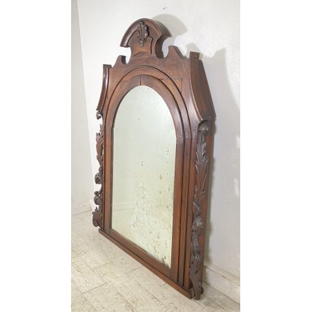 ANTICA GRANDE CAMINIERA SPECCHIERA MURO 1800 DECORO SPECCHIO LEGNO NOCE EPOCA