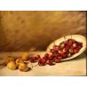QUADRO OLIO Nino Belotti NATURA MORTA FRUTTA RACCOLTO CILIEGIE ALBICOCCHE '900