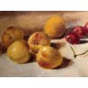 QUADRO OLIO Nino Belotti NATURA MORTA FRUTTA RACCOLTO CILIEGIE ALBICOCCHE '900