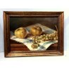 QUADRO OLIO Nino Belotti NATURA MORTA AUTUNNO  FRUTTA MELE GRAPPOLI UVA  '900