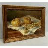 QUADRO OLIO Nino Belotti NATURA MORTA AUTUNNO  FRUTTA MELE GRAPPOLI UVA  '900