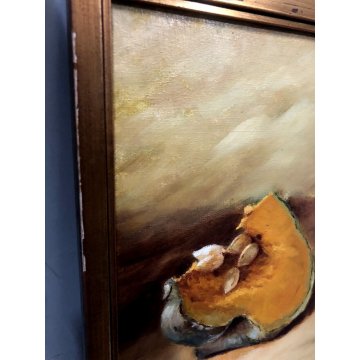 QUADRO DIPINTO OLIO TELA Nino Belotti NATURA MORTA AUTUNNO TAVOLO ZUCCA '900