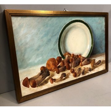 QUADRO OLIO Nino Belotti NATURA MORTA COMPOSIZIONE FUNGHI PORCINI PIATTO '900