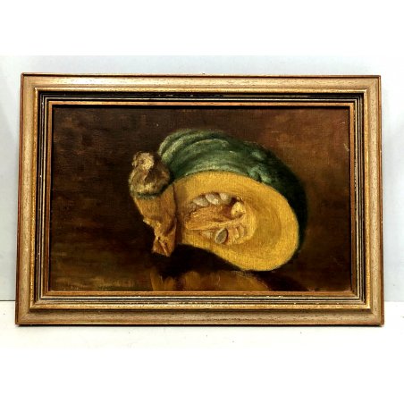 PICCOLO QUADRO OLIO CARTONE ATTR. Nino Belotti NATURA MORTA AUTUNNO ZUCCA '900