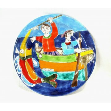  PIATTO PARATA CERAMICA SMALTATA POLICROMA De Simone SICILIA PESCA TONNO 1990