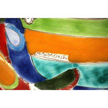  PIATTO PARATA CERAMICA SMALTATA POLICROMA De Simone SICILIA PESCA TONNO 1990