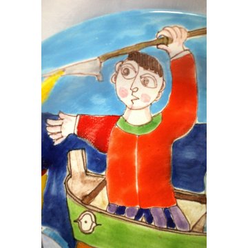  PIATTO PARATA CERAMICA SMALTATA POLICROMA De Simone SICILIA PESCA TONNO 1990