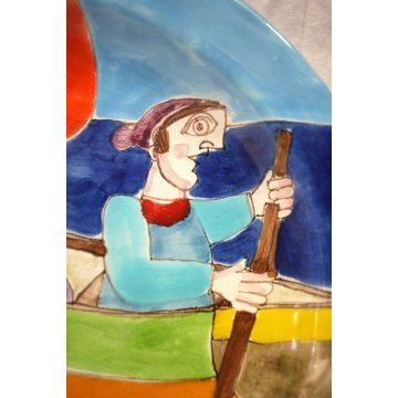  PIATTO PARATA CERAMICA SMALTATA POLICROMA De Simone SICILIA PESCA TONNO 1990