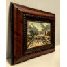 ANTICO QUADRO DIPINTO OLIO TAVOLA PAESAGGIO RURALE GREGGE NOTTURNO EPOCA '800
