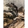 ANTICO QUADRO DIPINTO OLIO TAVOLA PAESAGGIO RURALE GREGGE NOTTURNO EPOCA '800
