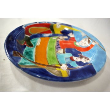  PIATTO PARATA CERAMICA SMALTATA POLICROMA De Simone SICILIA PESCA TONNO 1990