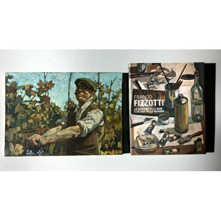 DIPINTO OLIO TELA Franco Fizzotti Vendemmia SCENA RURALE RITRATTO CONTADINO 1973