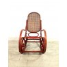 ANTICA SEDIA a DONDOLO VINTAGE STILE THONET LEGNO CURVATO ROSSO INCANNUCCIATA 