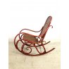 ANTICA SEDIA a DONDOLO VINTAGE STILE THONET LEGNO CURVATO ROSSO INCANNUCCIATA 