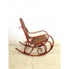 ANTICA SEDIA a DONDOLO VINTAGE STILE THONET LEGNO CURVATO ROSSO INCANNUCCIATA 
