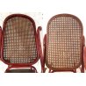 ANTICA SEDIA a DONDOLO VINTAGE STILE THONET LEGNO CURVATO ROSSO INCANNUCCIATA 