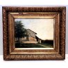 ANTICO QUADRO DIPINTO OLIO PAESAGGIO RURALE CASCINA CAMPAGNA CORTILE FONTANA 800