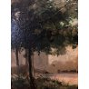 ANTICO QUADRO DIPINTO OLIO PAESAGGIO RURALE CASCINA CAMPAGNA CORTILE FONTANA 800