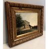 ANTICO QUADRO DIPINTO OLIO PAESAGGIO RURALE CASCINA CAMPAGNA CORTILE FONTANA 800