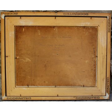 ANTICO QUADRO Ermes Carnaghi  OLIO TAVOLA 1935 MERCATO SUK EL GIUMA LIBIA MARKET