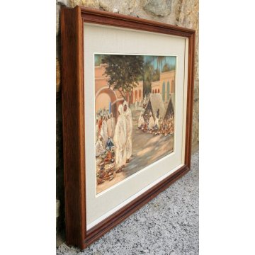 ANTICO QUADRO Ermes Carnaghi  OLIO TAVOLA 1935 MERCATO SUK EL GIUMA LIBIA MARKET