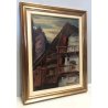 QUADRO OLIO TELA Carlo Monti  SCORCIO PAESAGGIO MONTANO BORGO BAITA ARONA