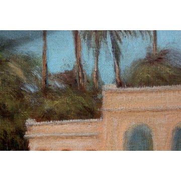ANTICO QUADRO Ermes Carnaghi  OLIO TAVOLA 1935 MERCATO SUK EL GIUMA LIBIA MARKET
