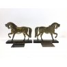 ANTICA COPPIA FERMALIBRI OTTONE BRONZO LEGNO in FORMA di CAVALLO LIBRERIA '900