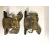 ANTICA COPPIA FERMALIBRI OTTONE BRONZO LEGNO in FORMA di CAVALLO LIBRERIA '900