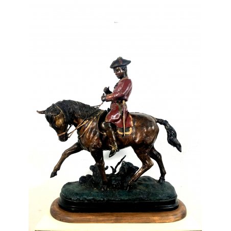 ANTICO GRANDE BRONZO AMMIRAGLIO Hoerblower A CAVALLO FIRMATO Benjé 60x34x65 cm/h