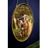 ANTICO DIPINTO OVALE Umberto Zini RITRATTO SCENA ROMANTICA GIARDINO VENEZIA 800