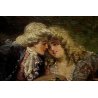 ANTICO DIPINTO OVALE Umberto Zini RITRATTO SCENA ROMANTICA GIARDINO VENEZIA 800