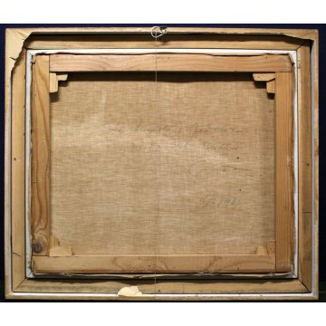 QUADRO DIPINTO OLIO TELA G. Rossi PAESAGGIO LACUSTRE CASALE PROMONTORIO 1953 