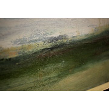 QUADRO DIPINTO OLIO TELA G. Rossi PAESAGGIO LACUSTRE CASALE PROMONTORIO 1953 