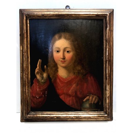 ANTICO QUADRO DIPINTO OLIO TAVOLA GESU' ADOLESCENTE GLOBO CROCE RELIGIOSO '700