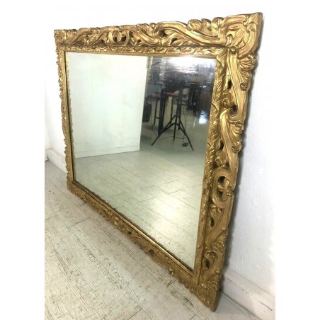 ANTICO GRANDE SPECCHIO SPECCHIERA BAROCCA CORNICE LEGNO SCOLPITO DORATO 124x93cm