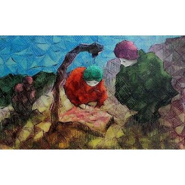 GRANDE QUADRO OLIO TELA Pasquale Pilla 900 PAESAGGIO ASTRATTO FIGURE FEMMINILI  