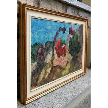 GRANDE QUADRO OLIO TELA Pasquale Pilla 900 PAESAGGIO ASTRATTO FIGURE FEMMINILI  