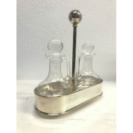 SET VINTAGE MENAGE Olio&Aceto DESIGN FLEURON France SILVERPLATE CRISTALLO 70's